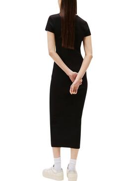 Abito Tommy Jeans Badge Rib nero per donna.