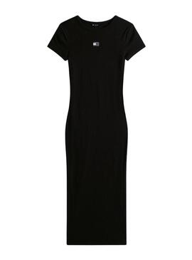 Abito Tommy Jeans Badge Rib nero per donna.