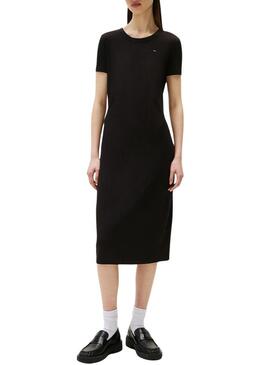 Abito Tommy Jeans Rib Bodycon nero per donna
