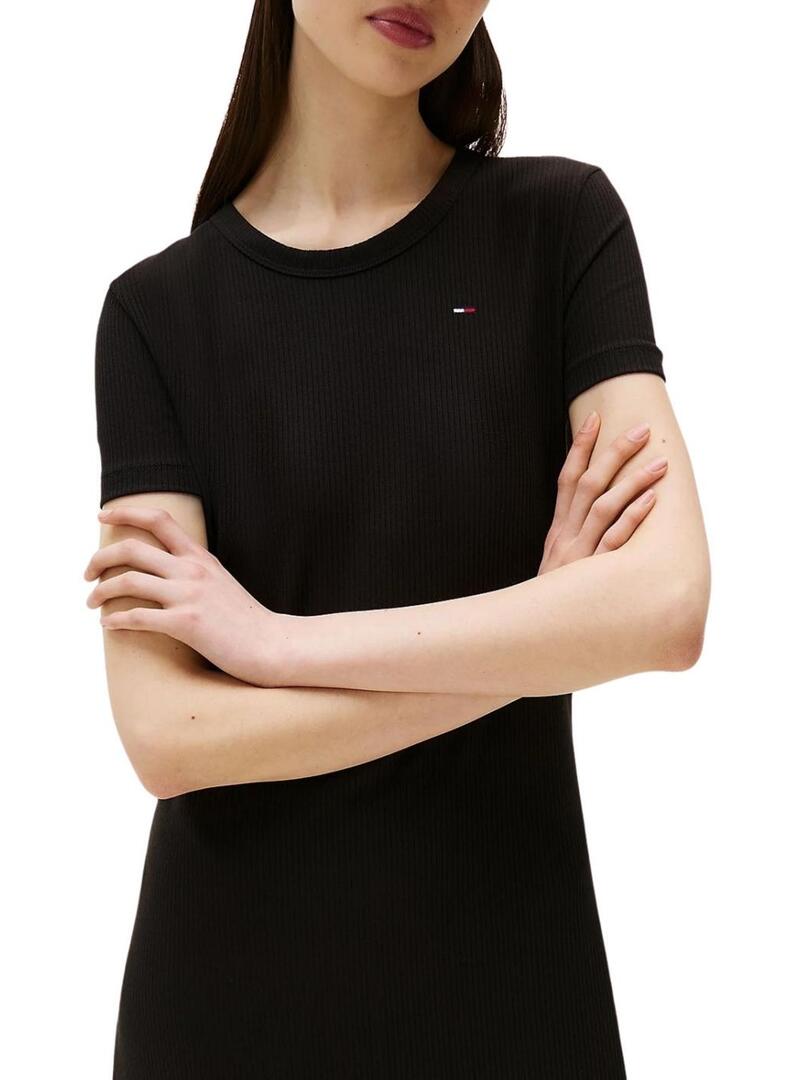 Abito Tommy Jeans Rib Bodycon nero per donna