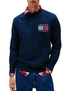 Felpa Tommy Jeans Flag blu scuro per uomo