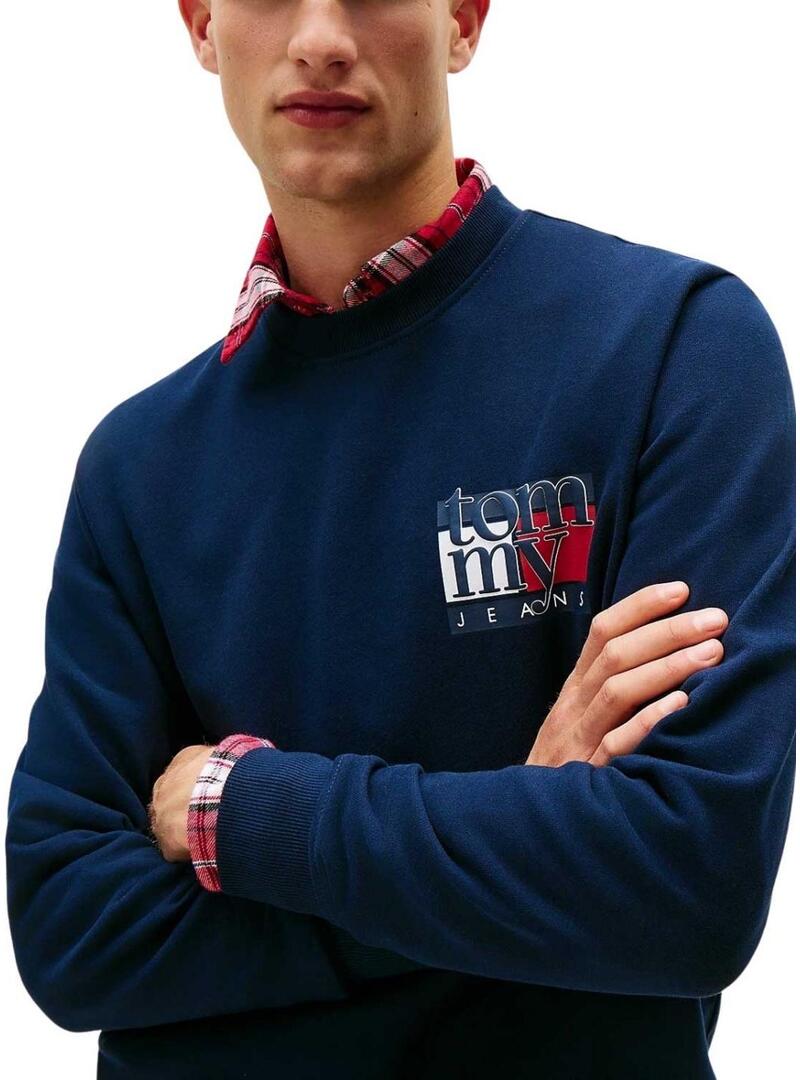 Felpa Tommy Jeans Flag blu scuro per uomo