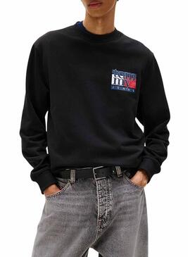 Felpa Tommy Jeans Flag nera per uomo