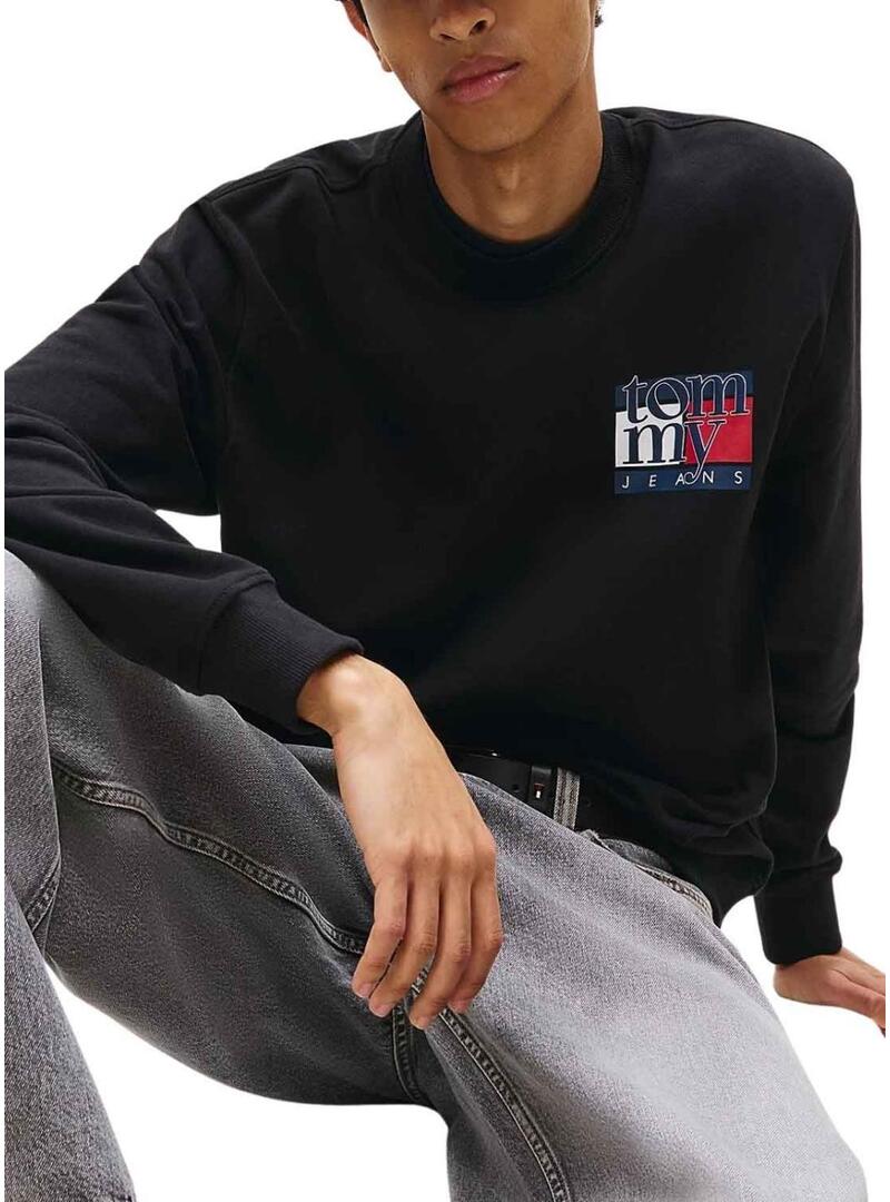 Felpa Tommy Jeans Flag nera per uomo