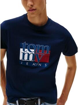 Maglietta Tommy Jeans Flag Slim blu scuro per uomo