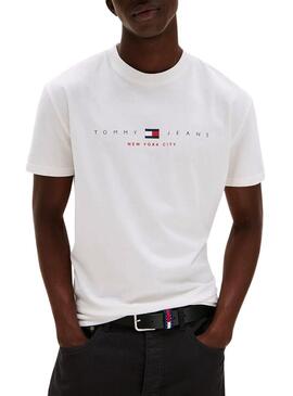 Maglietta Tommy Jeans Flag Linear bianca per uomo