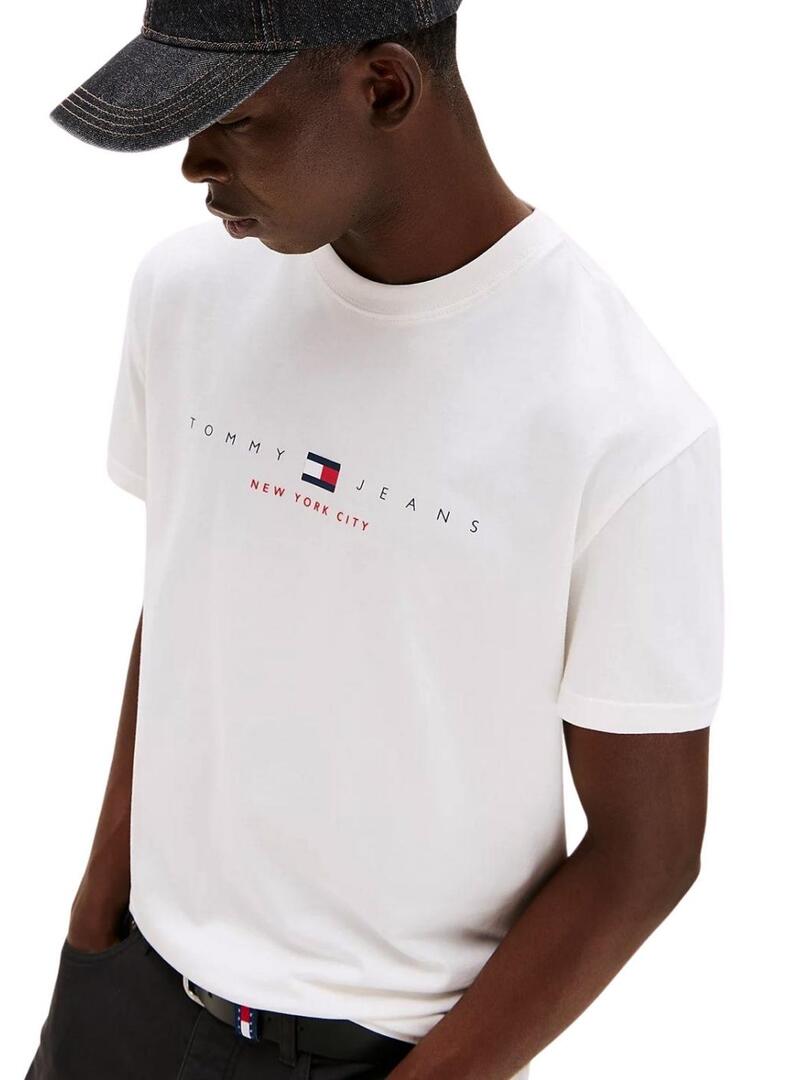 Maglietta Tommy Jeans Flag Linear bianca per uomo