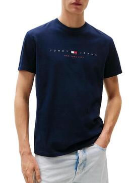 Maglietta Tommy Jeans Flag Linear blu scuro per uomo