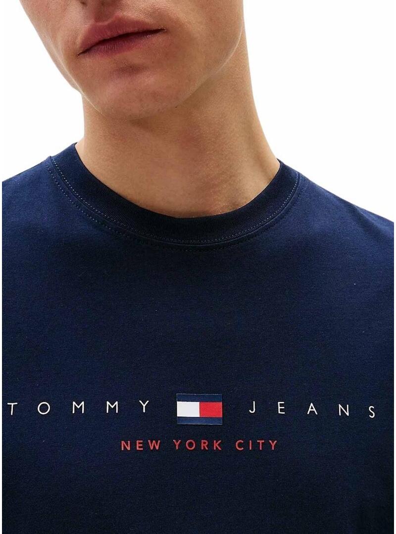 Maglietta Tommy Jeans Flag Linear blu scuro per uomo