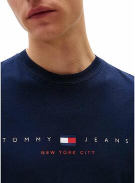 Maglietta Tommy Jeans Flag Linear blu scuro per uomo