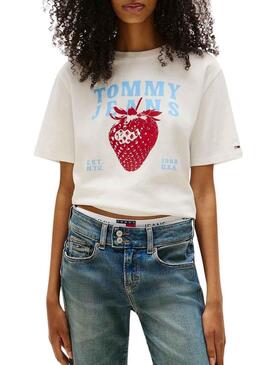 Maglietta Tommy Jeans Strawberry bianca per donna