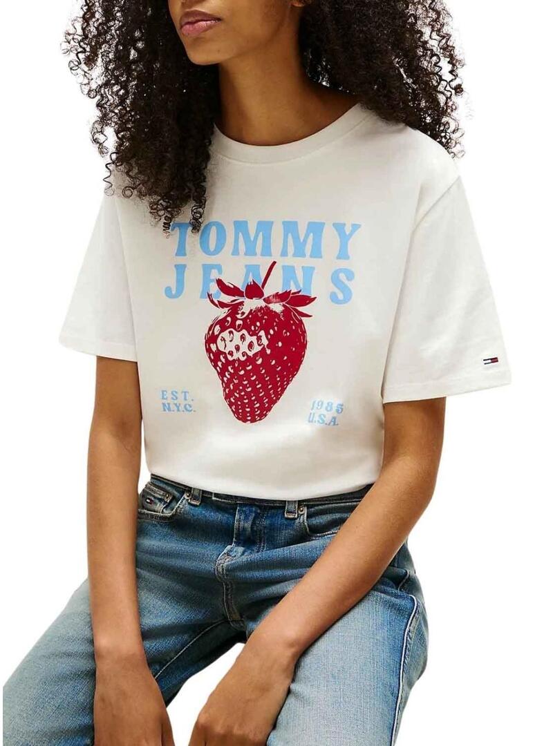 Maglietta Tommy Jeans Strawberry bianca per donna