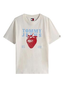 Maglietta Tommy Jeans Strawberry bianca per donna