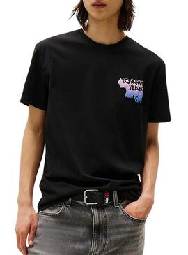 Maglietta Tommy Jeans Stack Backprint nera per uomo