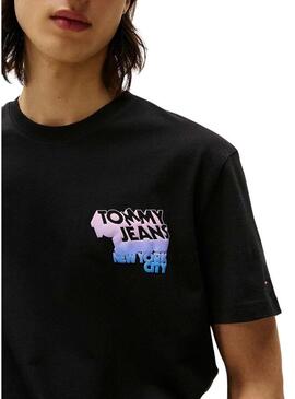 Maglietta Tommy Jeans Stack Backprint nera per uomo