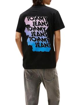 Maglietta Tommy Jeans Stack Backprint nera per uomo