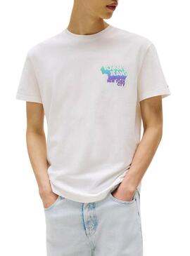 Maglietta Tommy Jeans Stack Backprint bianca per uomo