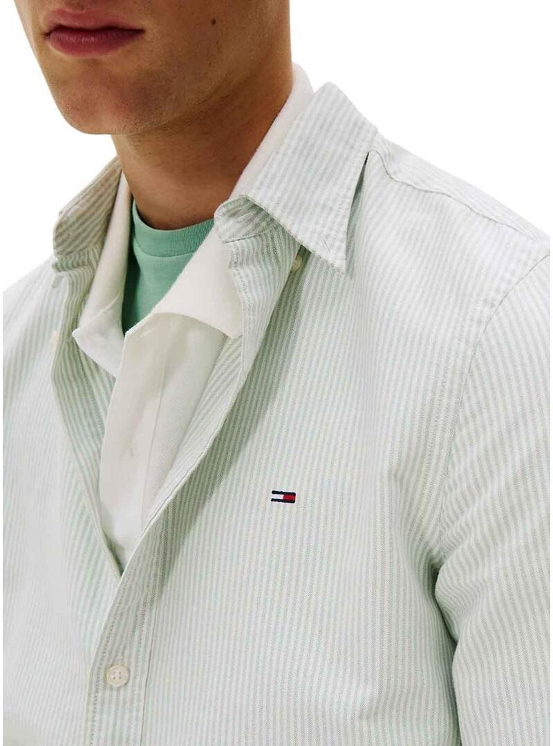Camicia Tommy Jeans Oxford slim a righe verdi per uomo