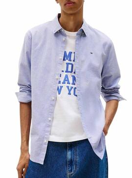 Camicia Tommy Jeans Oxford slim blu per uomo