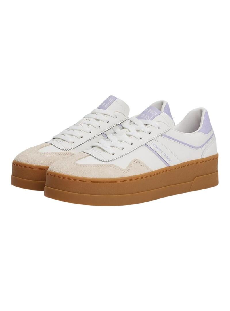 Scarpe Tommy Jeans The Greenwich Platform bianche e lilla per donna.
