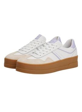 Scarpe Tommy Jeans The Greenwich Platform bianche e lilla per donna.