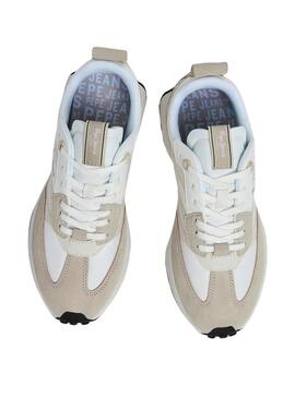 Sneakers Pepe Jeans Lucky Print beige per donna