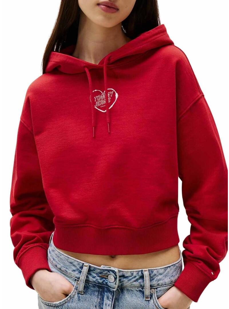 Felpa Tommy Jeans Heart rossa per donna.