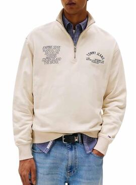 Felpa Tommy Jeans New York beige per uomo