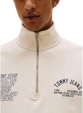 Felpa Tommy Jeans New York beige per uomo