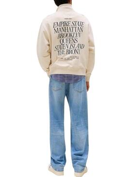 Felpa Tommy Jeans New York beige per uomo