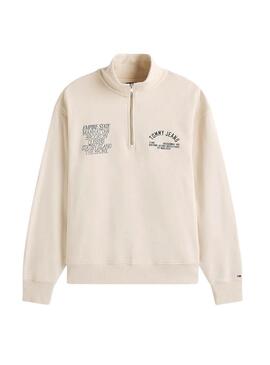 Felpa Tommy Jeans New York beige per uomo