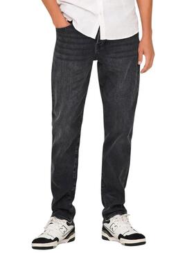 Pantaloni di jeans neri Only and Sons Yoke con taglio affusolato per uomo.