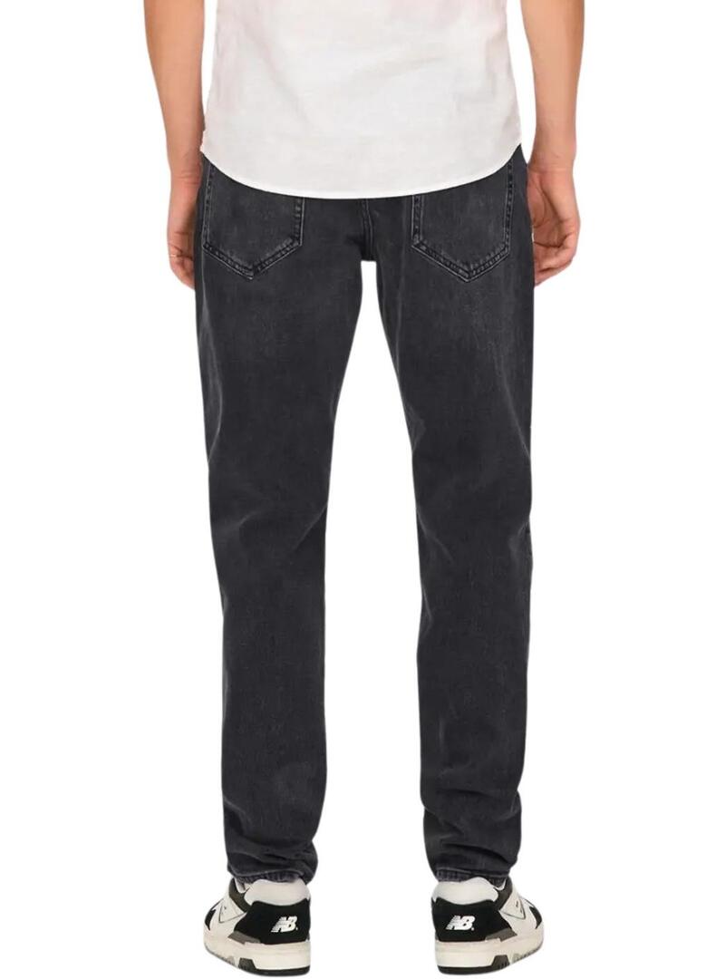 Pantaloni di jeans neri Only and Sons Yoke con taglio affusolato per uomo.