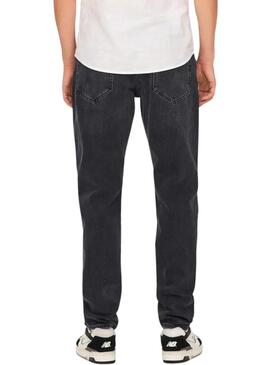 Pantaloni di jeans neri Only and Sons Yoke con taglio affusolato per uomo.