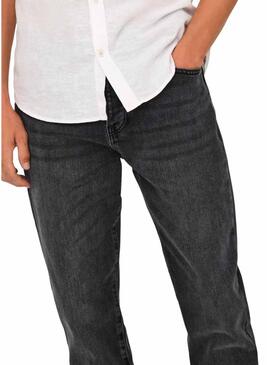 Pantaloni di jeans neri Only and Sons Yoke con taglio affusolato per uomo.
