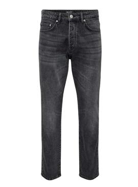 Pantaloni di jeans neri Only and Sons Yoke con taglio affusolato per uomo.