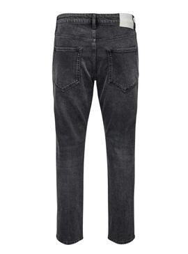 Pantaloni di jeans neri Only and Sons Yoke con taglio affusolato per uomo.