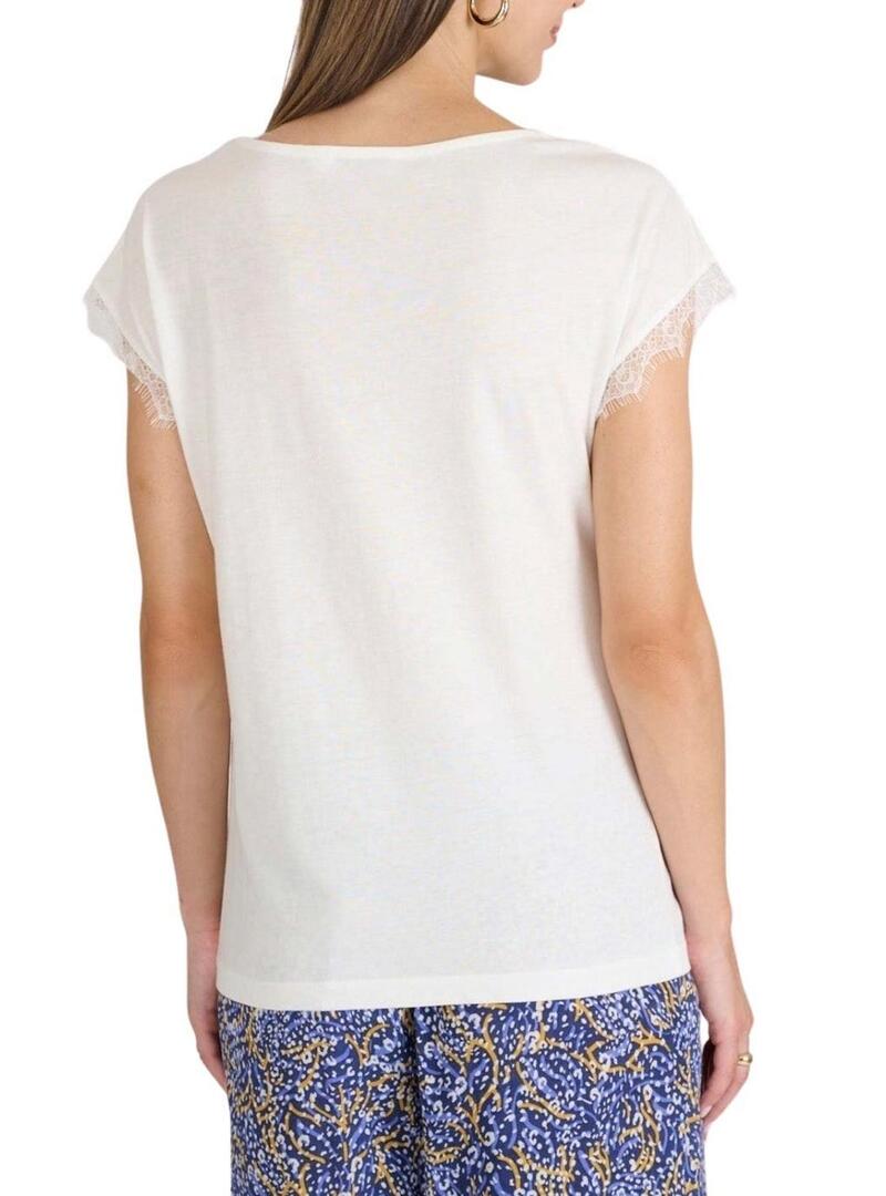 Camicia Naf Naf in pizzo beige per donna.