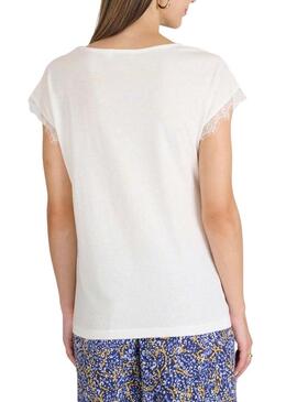 Camicia Naf Naf in pizzo beige per donna.