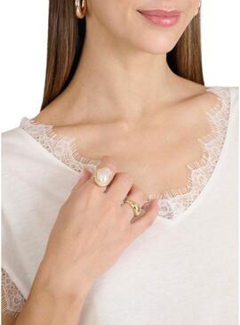 Camicia Naf Naf in pizzo beige per donna.