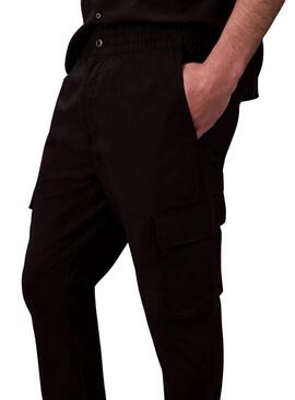 Pantaloni cargo Calvin Klein Jeans neri in ripstop per uomo