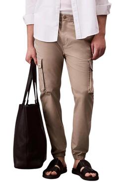 Pantaloni cargo Calvin Klein Jeans in ripstop color kaki per uomo