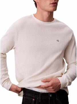 Maglietta Calvin Klein Jeans Waffle Badge bianca per uomo