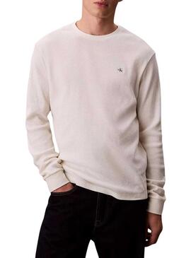 Maglietta Calvin Klein Jeans Waffle Badge bianca per uomo