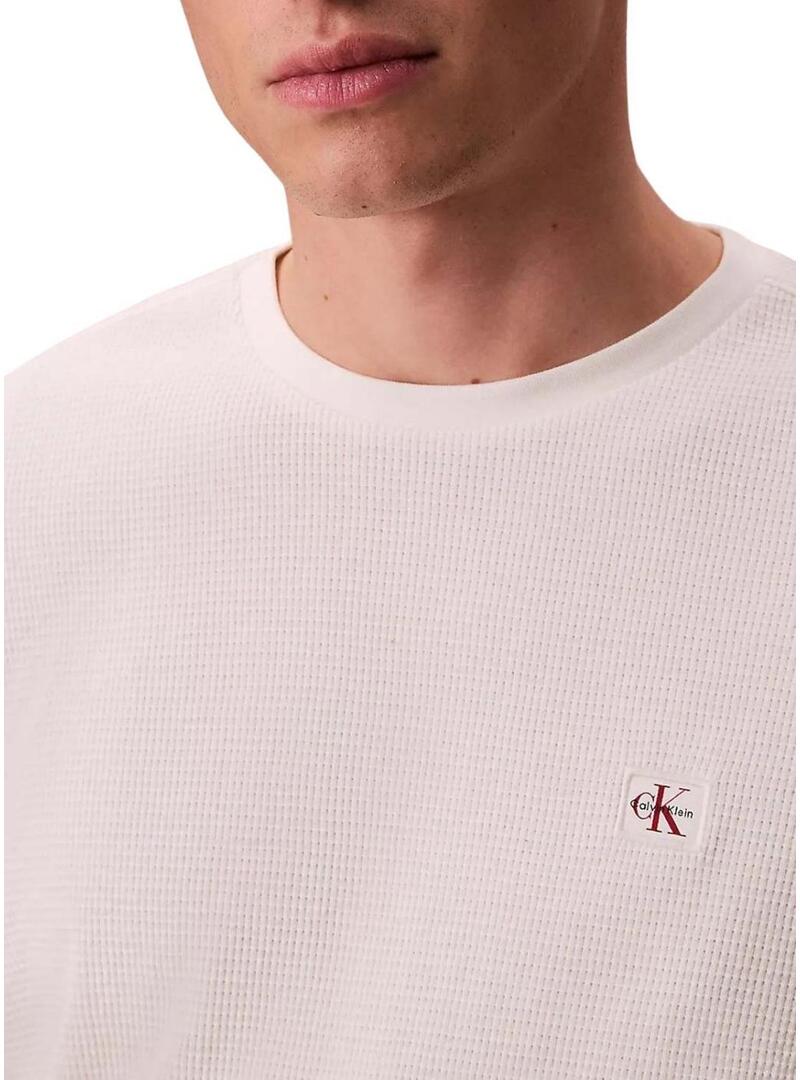 Maglietta Calvin Klein Jeans Waffle Badge bianca per uomo
