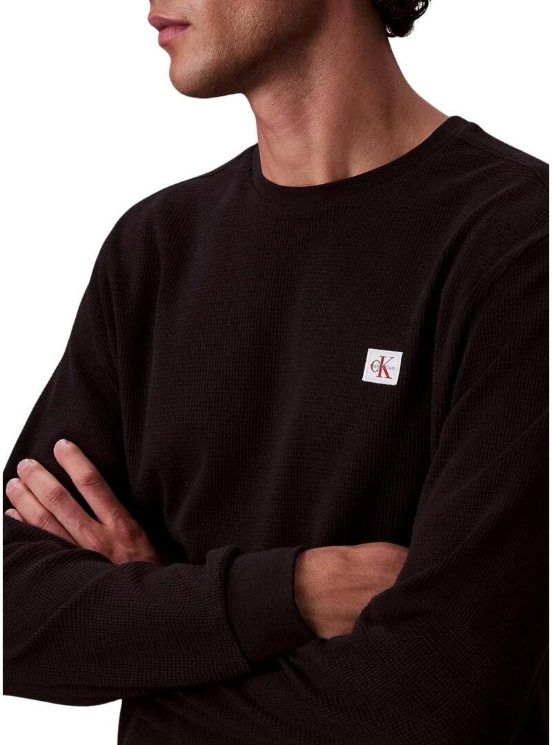 Maglietta Calvin Klein Jeans Waffle Badge nera per uomo.