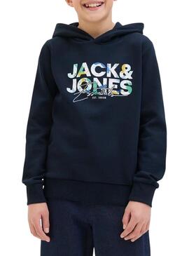 Felpa con cappuccio Jack and Jones Geplas blu marino bambino.