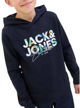 Felpa con cappuccio Jack and Jones Geplas blu marino bambino.