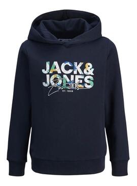 Felpa con cappuccio Jack and Jones Geplas blu marino bambino.