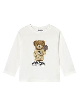 Maglietta Mayoral orso a maniche lunghe bianca per bambini